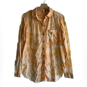 Anthropologie Pilcro Orange Embroidered Floral Button Down Blouse Sz. XS